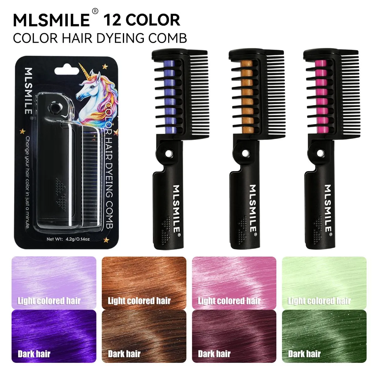 12 Colors Rainbow Hair Chalk Comb – Temporary Washable Hair Dyeing Tool, Non-Toxic Vibrant Color for Kids, Girls, Party, Halloween, Cosplay, DIY